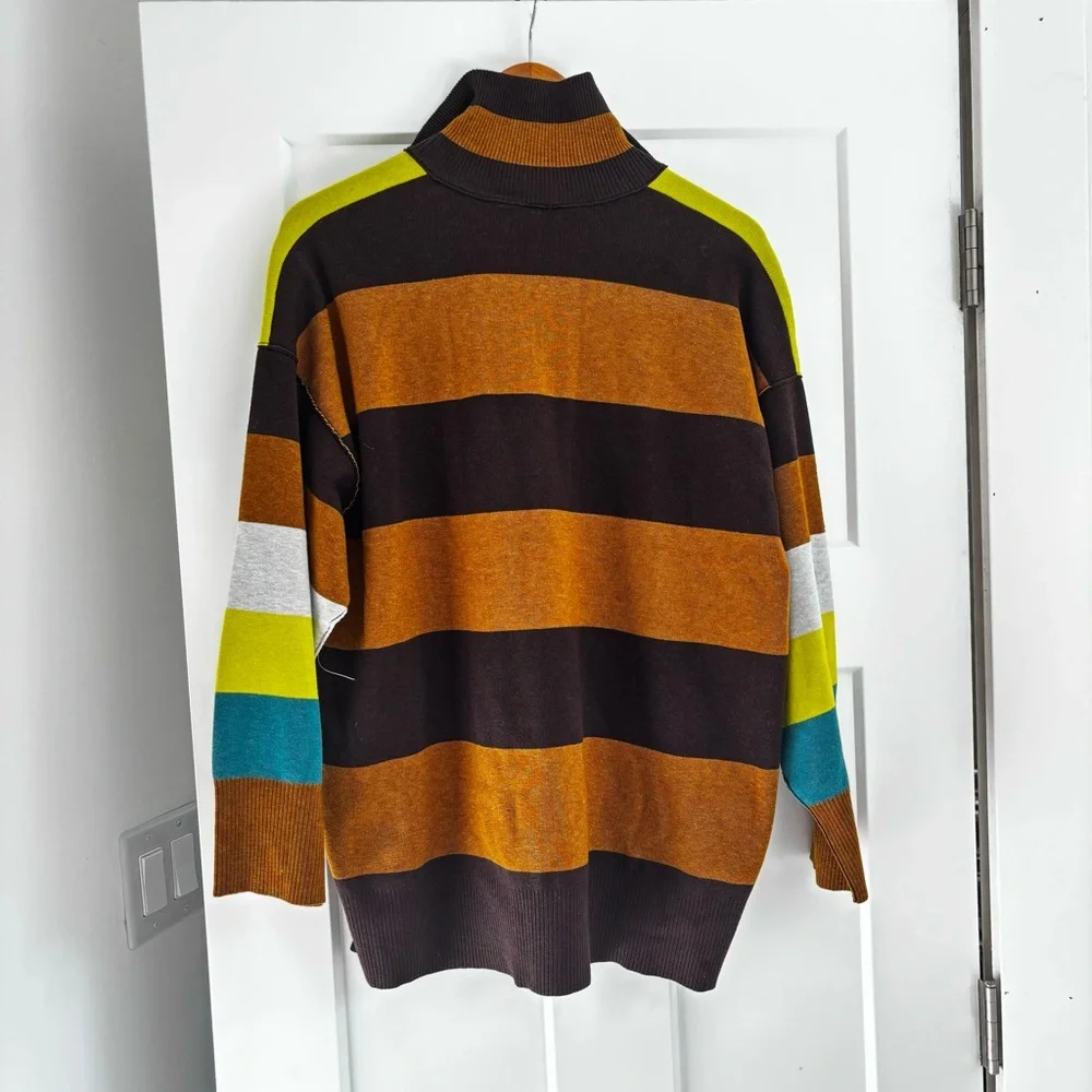 NWOT Free People Coastal Stripe Pullover Olive lime combo SZ XS - Picture 7 of 9